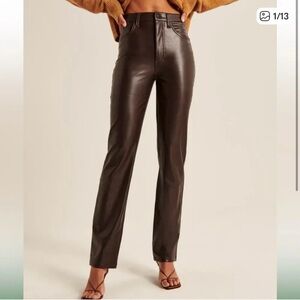 Abercrombie & Fitch- High Rise 90s Straight Vegan Leather Pants. Brown. 33LONG